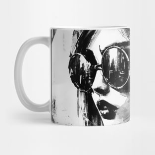 Victorian Woman In Sunglasses Abstract Portrait Ink Brushstrokes Mug